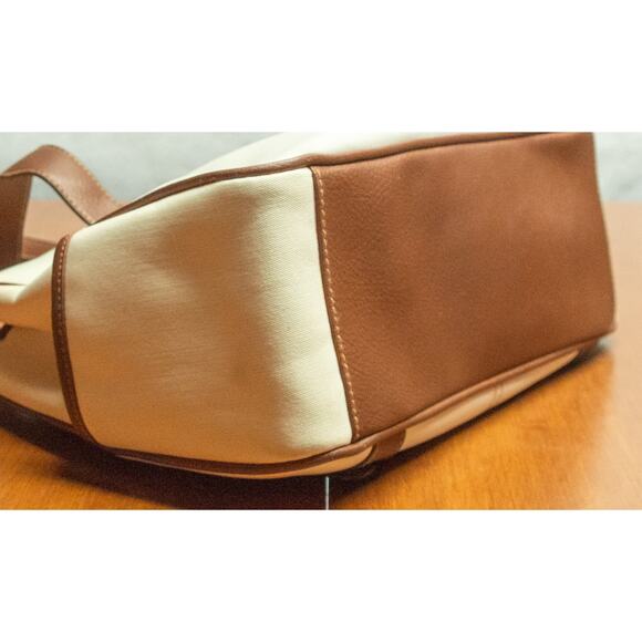 Medium White Brown Purse Shoulder Satchel Bag Vintage Roomy 3 Compartments - Picture 3 of 6